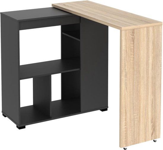 Draaibaar barmeubel SATURNE - Naturel en antraciet - 172 x 100 x 39.6 cm