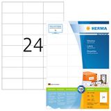 HERMA 4615 adreslabels A4 (70 x 37 mm, 200 velle, papier, mat) zelfklevend, bedrukbaar, permanente klevende universele etiketten, 4.800 etiketten voor printer, wit