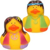 Krüger & Gregoriades Flower power hippie set rubberen eendjes met vestje en peace teken - 5 cm