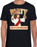 Bellatio Decorations Fout kerst t-shirt zwart - party Jezus - Party like its my birthday voor heren - kerstkleding / christmas outfit S