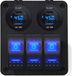 ProRide Schakelpaneel 12V voor Auto/Boot - USB/USB C Autolader 4 Poorten met Wattagemeter - 45W - QC3.0 - 3 schakelaars - Blauw