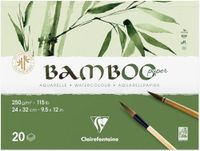 Clairefontaine 975913C - Tweezijdig Gelijmd Blok Bamboo - 20 Vellen 100% Bamboe Aquarelpapier Naturel Wit 100% Vegan - Subtiele Korrel Professionele Kwaliteit 24x32 cm 250g