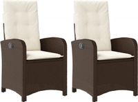 vidaXL Tuinstoelen 2 st verstelbaar met kussens poly rattan bruin