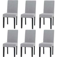 Mendler Set van 6 eetkamerstoelen Littau, keukenstoel hoge rug, stof/textiel koord hout ~ lichtgrijs, donkere poten