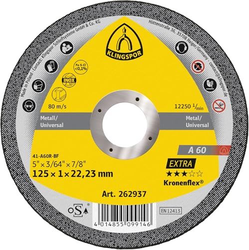 Klingspor Kronenflex A 60 Extra slijpschijven 125 x 1 x 22,23 mm recht - voor roestvrij staal en metaal universeel - 262937 | 25 stuks