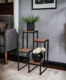 en.casa Plantenstandaard Ameland 67x34x34 cm zwart en houtkleurig