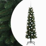 vidaXL Étroit sapin de Noël artificiel avec boules 120 cm 150 LED Blanc chaud