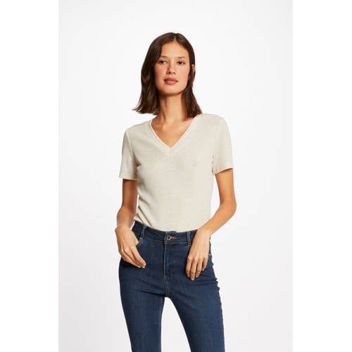 Morgan gebreid T-shirt met glitters beige