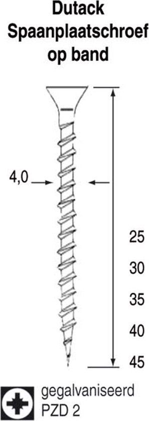 Dutack Fasteners Spaanplaatschroef Op Band - PZ2 - 4,0 X 45mm (1000st)