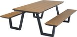 AXI Nori Table de pique-nique avec 2 bancs Anthracite avec Polywood aspect teck – Cadre en aluminium thermolaqué – Table et bancs avec plateau et assise en Polywood – 200x190cm