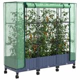 vidaXL Tuinplantenbak met kasbedekking en wielen 3 st blauw grijs pp