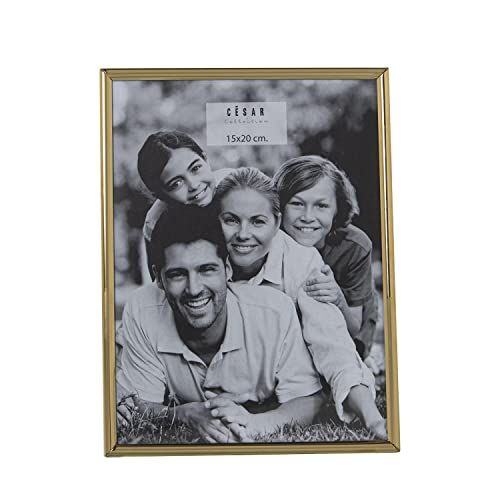 DRW Set van 2 fotolijsten, 15 x 20 cm, roestvrij staal, goudkleurig, 16,4 x 21,4 x 1 cm