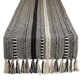 DII Farmhouse Braided Stripe Table Runner Collection, 15x72 (15x77, Fringe Included), Black