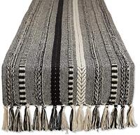 DII Farmhouse Braided Stripe Table Runner Collection, 15x72 (15x77, Fringe Included), Black