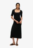 Superdry - Jersey midi-jurk met korte mouwen en vierkante hals - Dames - Jurken