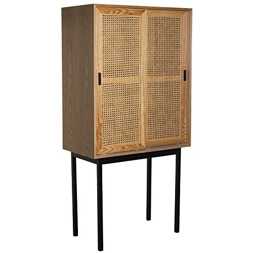 DRW Dressoir met 2 schuifdeuren - 76 x 40 x 154 cm - naturel/zwart