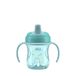 Chicco Training Cup, druppelvrije kunststof leerbeker voor een kind, om te leren drinken, ergonomische halfzachte snavel, ventiel en afneembare handgrepen, 6 maanden, BPA-vrij, azuurblauw