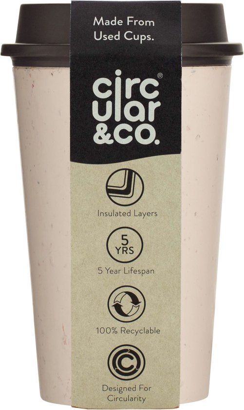 NOW Cup herbruikbare koffiebeker crème/zwart 12oz/340ml