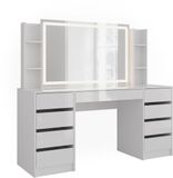 Vicco Kaptafel met licht Sherry Wit/Wit Hoogglans 158.2 cm met LED-spiegel
