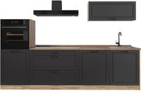Vicco Complete keukeneenheid R-Line, Antraciet landelijk/Goudkleurig Eiken, 280 cm goudkleurig eiken werkblad