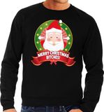 Bellatio Decorations Foute kersttrui - sweater - zwart - Kerstman met hartjes ogen - Merry Christmas Bitches - voor heren S