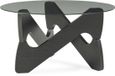 en.casa Salontafel Reypio rond met rookglas Ø70x35 cm grijs en zwart
