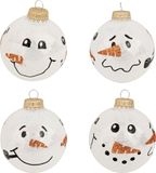 Luxe 4x boules de Noël en verre blanc bonhommes de neige 7 cm