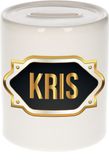 Bellatio Decorations Kris Spaarpot - Wit - Goud/Zwart Embleem - 8 x 9 cm - Keramiek