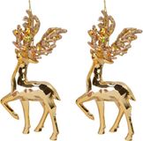 Decoris Kerstboomhanger rendier - 6x - 16 cm - goud - kunststof - feestelijk