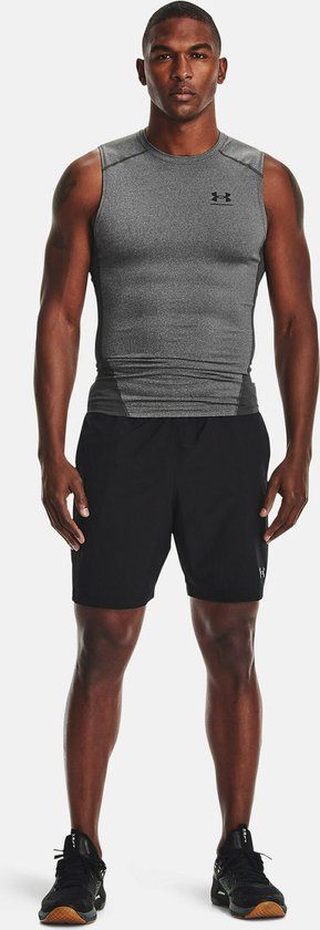 Under Armour UA HG Armour Comp SL-GRY Heren Sportshirt - Carbon Heather - Zwart