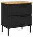 3xE living Armoire de salle de bain, modèle autoportant, 60 cm de large, avec structure nervurée sur le devant (16 mm), finition noire et "chêne artisanal plat", poignées fraisées, pieds carrés de 15 cm, dimensions 60 x 46 cm