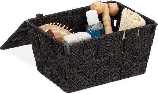 Merkloos Relaxdays opbergmand met deksel - kunststof - zwart - 1,8 l