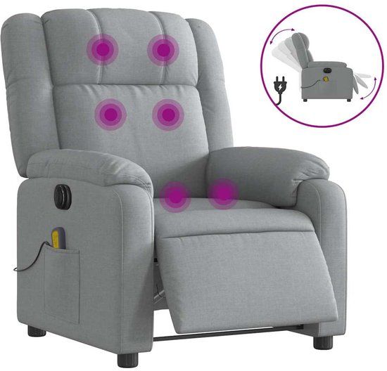 vidaXL Massagestoel elektrisch verstelbaar stof lichtgrijs