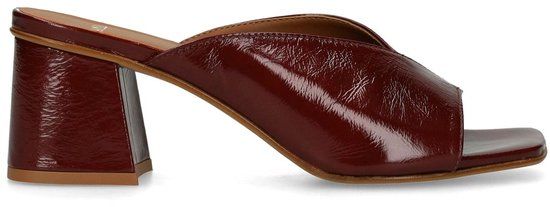 Manfield Dames Bordeaux Rode Lakleren Sandalen met Hak - Maat 40