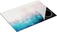 Chefcare Inductie Beschermer Witte Bloemen op een Blauw Achtergrond - 75x50 cm