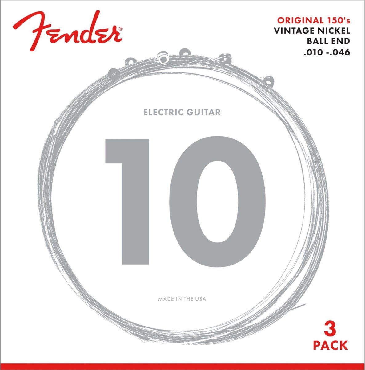 Fender E-Gitarren Saiten 150R 10-46 3-Pack Pure Nickel