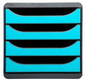 Exacompta - BIG-BOX Ladebox met 4 laden voor A4+ documenten - Zwart/Turquoise blauw