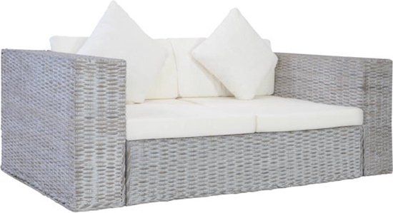vidaXL Tweezitsbank met kussens natuurlijk rattan