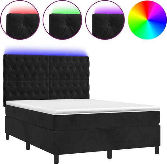 vidaXL Boxspring met matras en LED fluweel zwart 140x190 cm