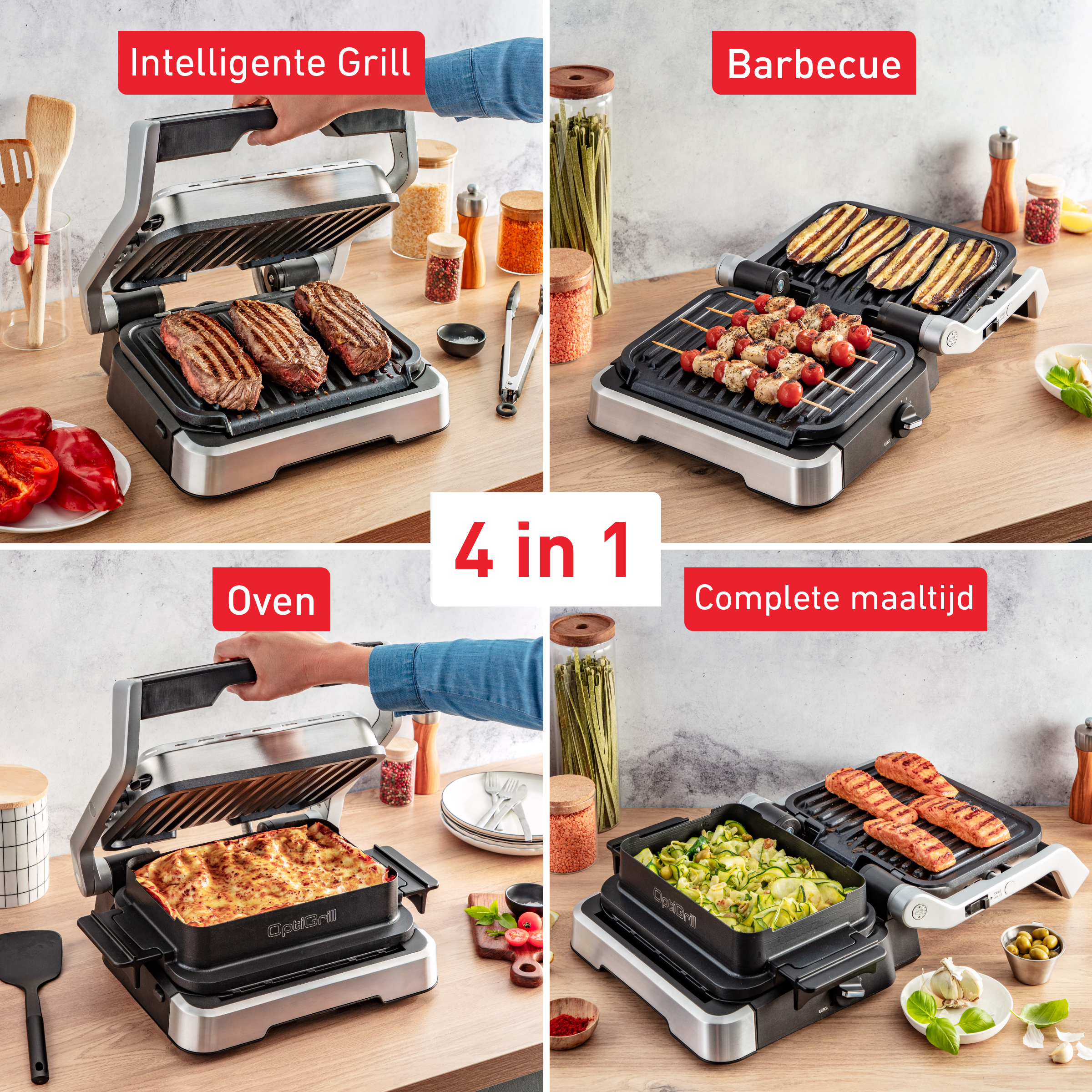 Tefal OptiGrill 4in1 GC774D - Contactgrill - Intelligent Grill - RVS - 2100W