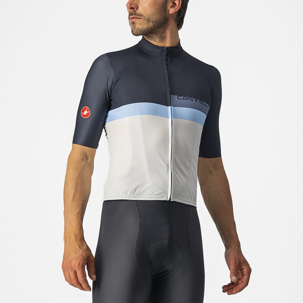 Castelli Fietsshirt Korte Mouwen Heren Blauw Wit - A BLOCCO JERSEY SAVILE BLUE CHINA BLUE AZZURRO-M