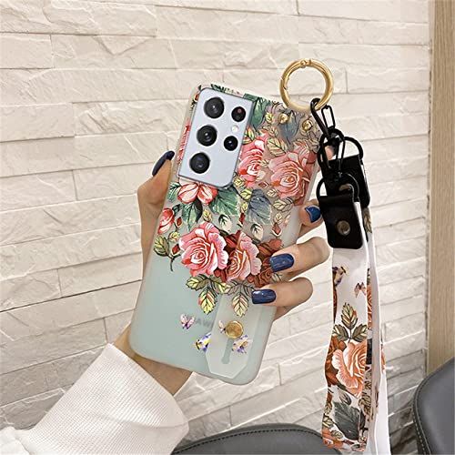 MXBXLG Zachte Siliconen Case Voor Samsung S20 FE S21 Ultra Note 20 Bloemen Nekkoord Polsband Houder Cover Voor Samsung S10 Note 10 Plus, 9, Voor Samsung S21