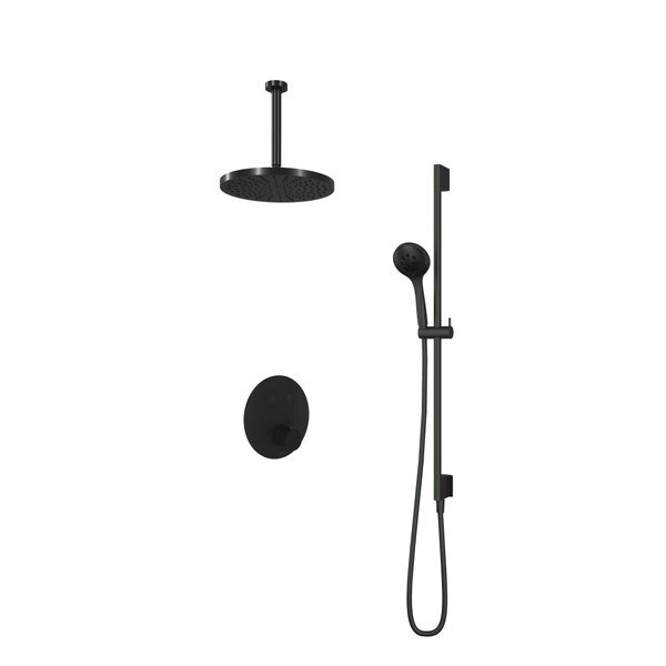 hotbath Cobber IBS22 Complete thermostatische douche inbouwset met 2 pushbuttons met 30cm plafondarm 30cm ronde hoofddouche 3 standen handdouche met glijstang zwart mat IBS22BL1357