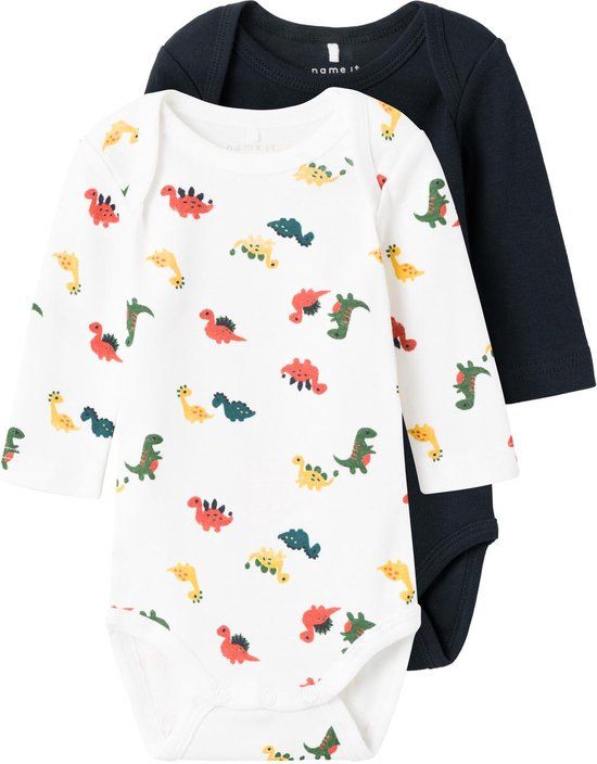 name it NBMBODY 2P LS BRIGHT WHITE DINO NOOS Rompertje - Bright White - Maat 50