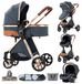 Poussette 3-en-1 - Poussette combinée - Compatible avec siège auto - Pliable - Capacité de charge supérieure à 20 kg - Coton - Bleu