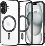 Techsuit Hoesje geschikt voor Apple iPhone 16 - Luxury Crystal Back Cover - Geschikt voor MagSafe - Transparant/Zwart