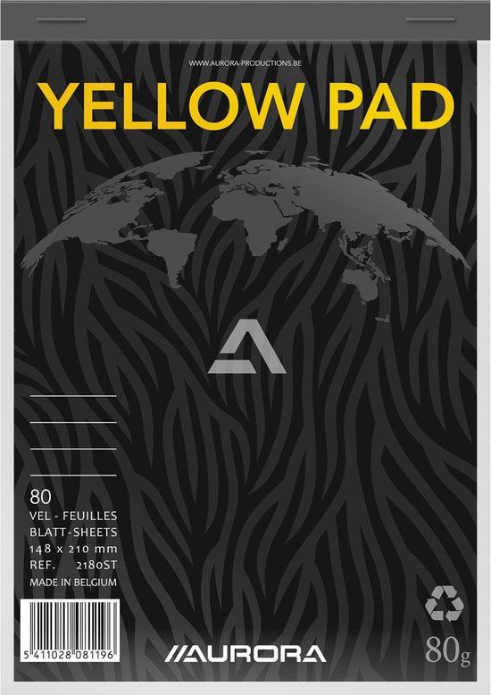 AURORA Yellow Pad A5 Lined Pad - 80 Sheets - Grey/Yellow