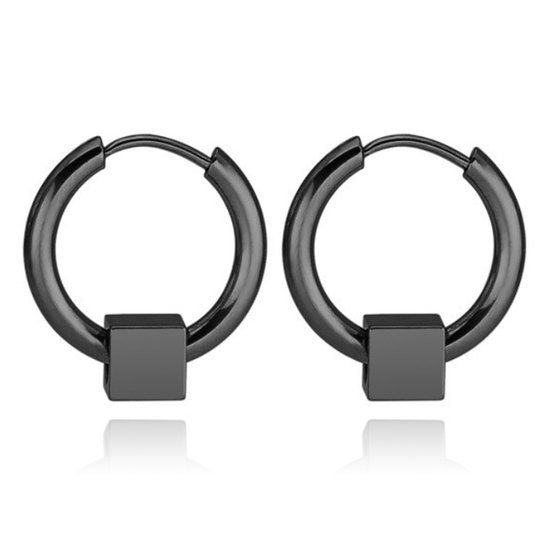 LGT JWLS Lookinggoodtoday Stalen oorringen Flexible Square Black-16mm