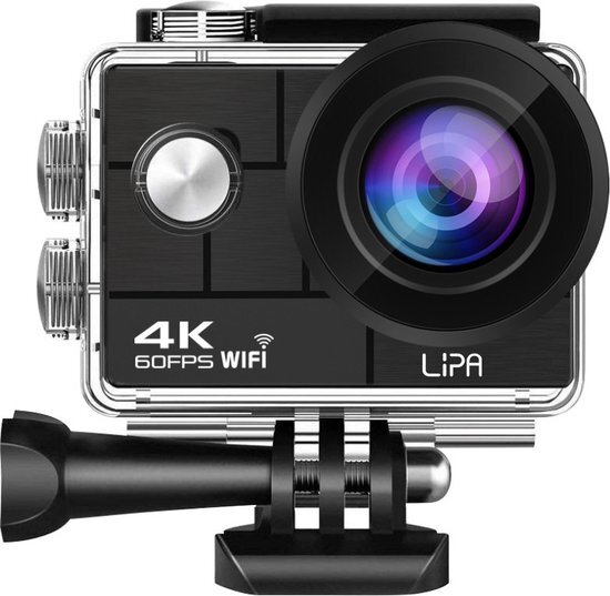 Lipa AT-Q44CR 4K Ultra HD action camera IPS Wifi / action cam met mounts / Met Remote / Sony IMX sensor / 4K 60 FPS / 24 MP / 21 mounts / Elektronische beeldstabilisatie / waterproof case / Met SD-kaart 16 GB