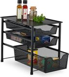 Relaxdays Keuken Organizer - Kast-Organizer - 3 Lades - Metaal - 35 x 28 x 42,5 cm - Zwart